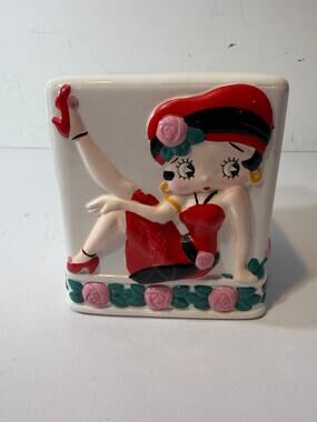 Rare Vintage Betty Boop Ceramic Tissue Box Cover Classic Red Heels, Dress & Hat